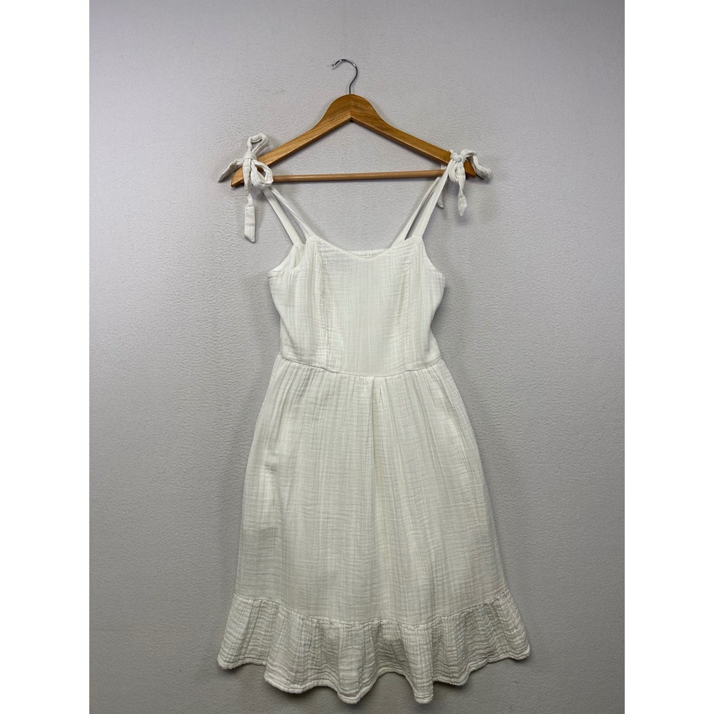 Cottagecore Old Navy Womens XS Tall White Cotton Gauze Tie Strap Ruffle Dress